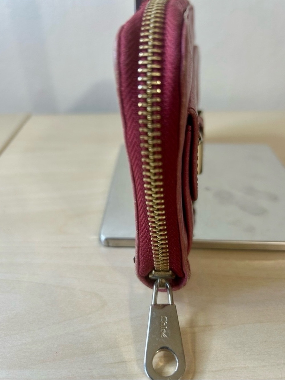 Chloe Pink Leather Zip Wallet with Bow Accent EUC - Picture 5 of 8